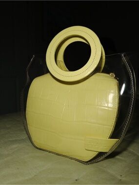 STAUD Pale Yellow Croc-Embossed Circle Handle Mini Bag